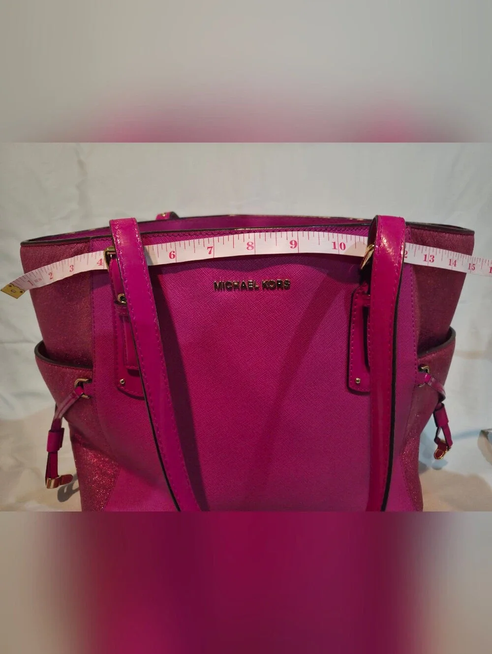 Michael Kors Hot Pink Metallic Jet Set Tote w/ Matching Accessories